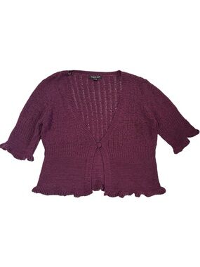 August Silk Purple 3/4 Sleeve Ruffle Edge Knit Cardigan Sz L
